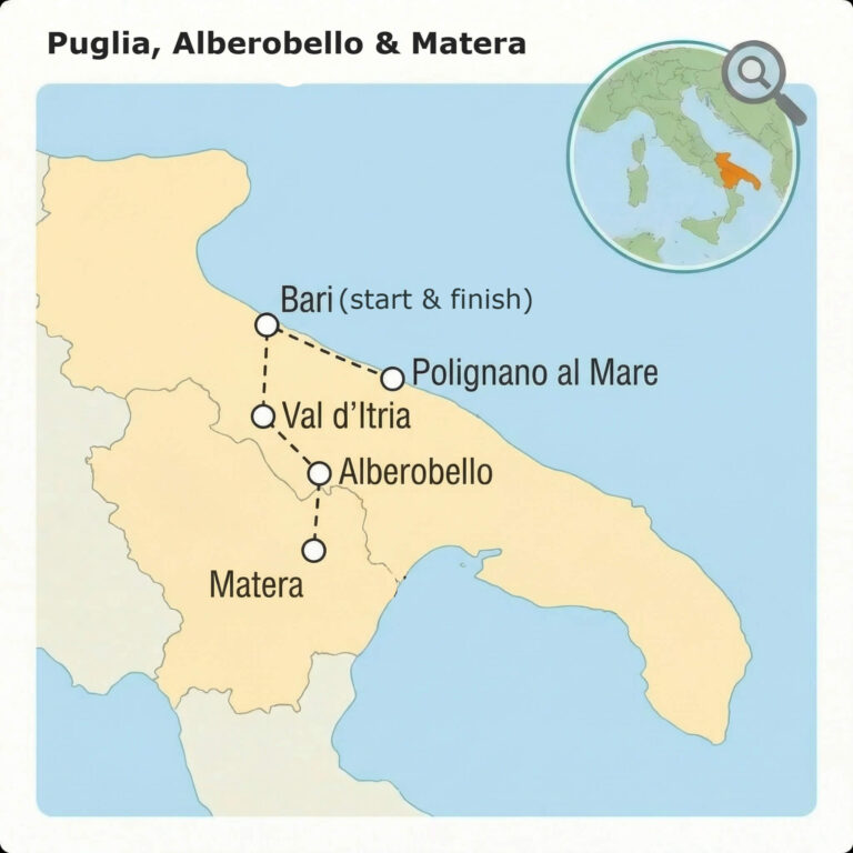 Puglia, Alberobello & Matera tour map