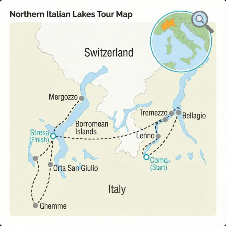Romantic Italian Lakes Como_Maggiore and Orta tour map