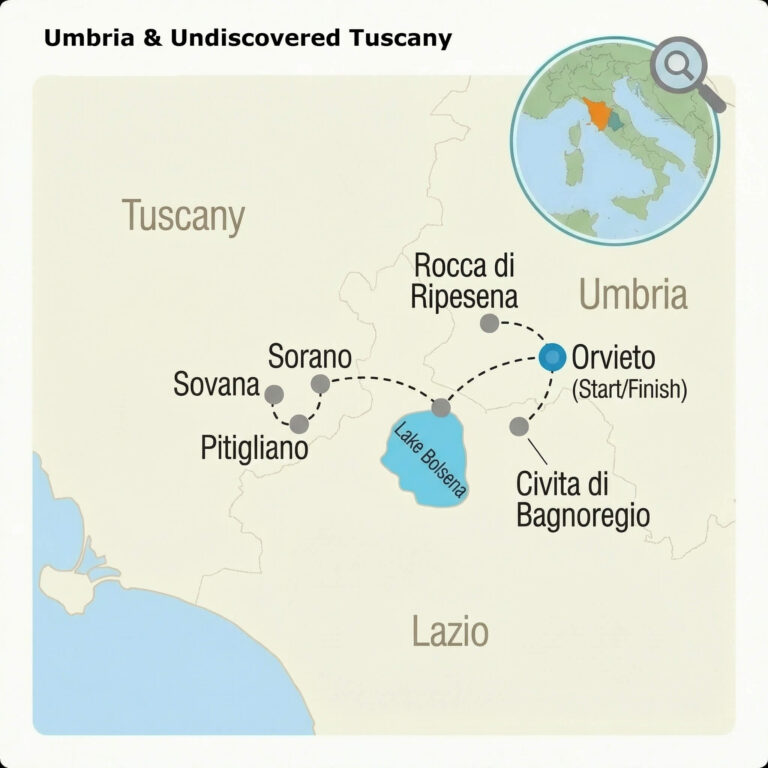 Umbria & Undiscovered Tuscany tour map